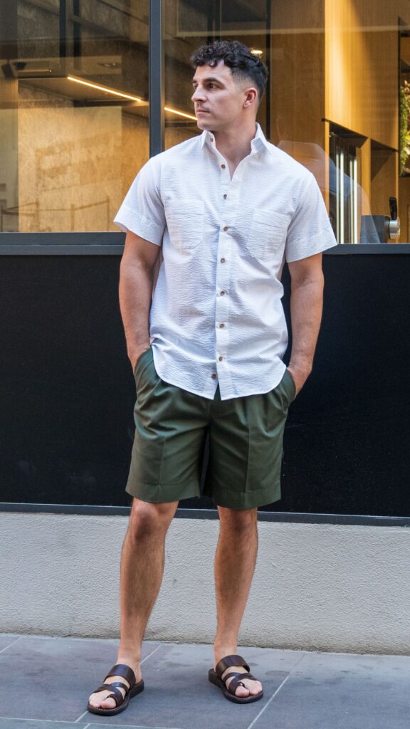 Mr Cuff Box - White Linen Shirt + Shorts (Including Sandals)