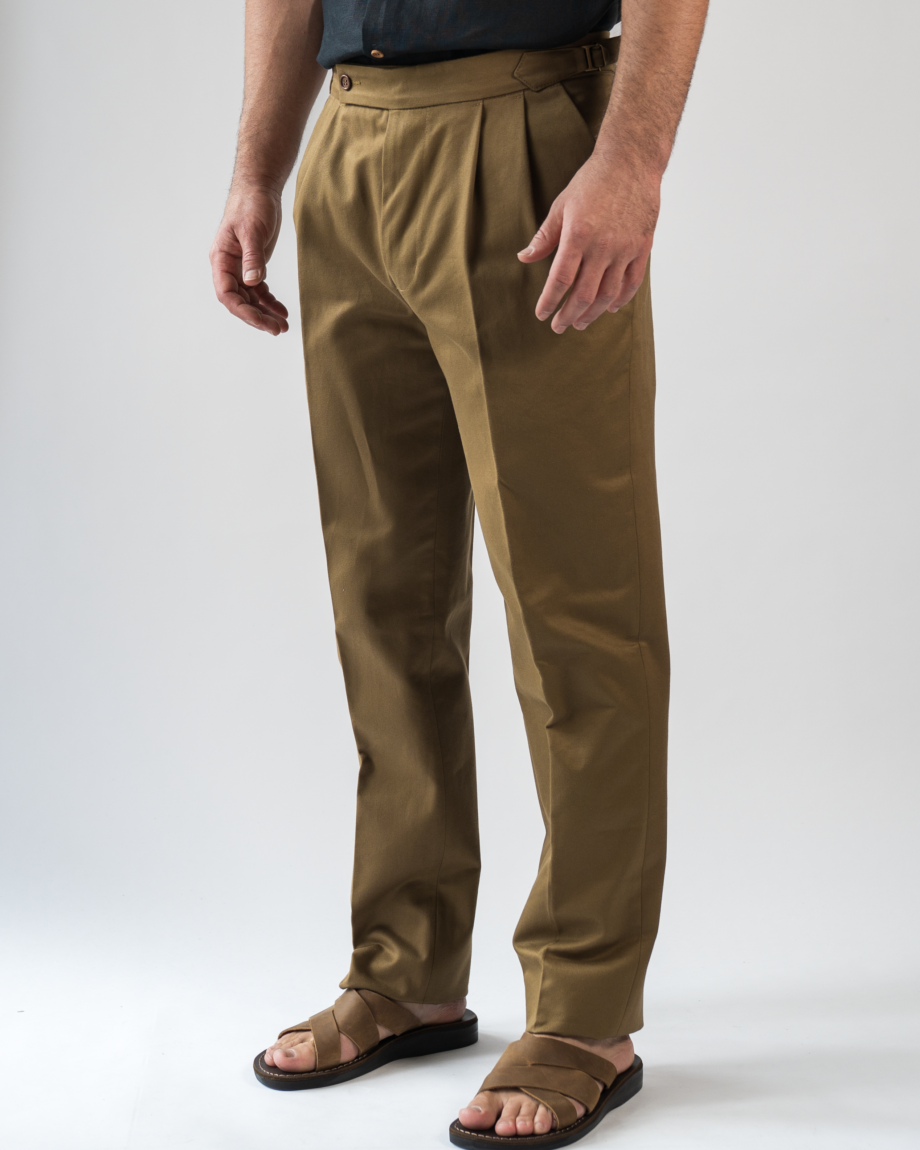 Double pleat cotton chinos