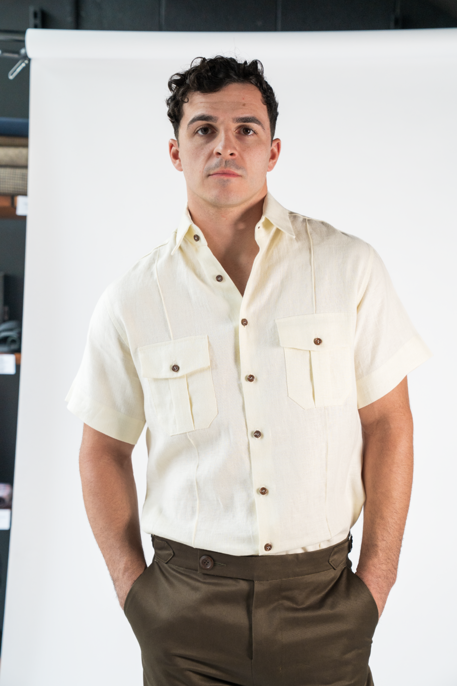 Linen safari short sleeve shirt