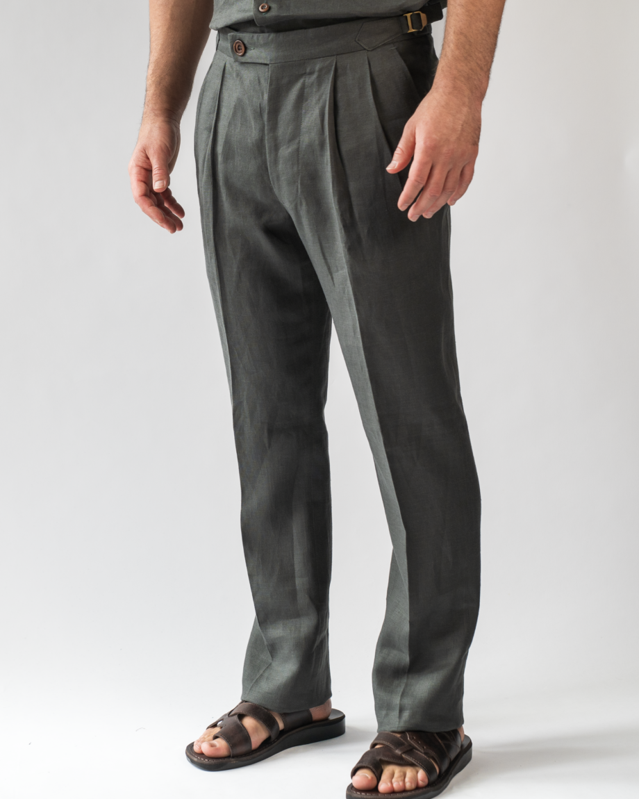 Linen double pleat trouser