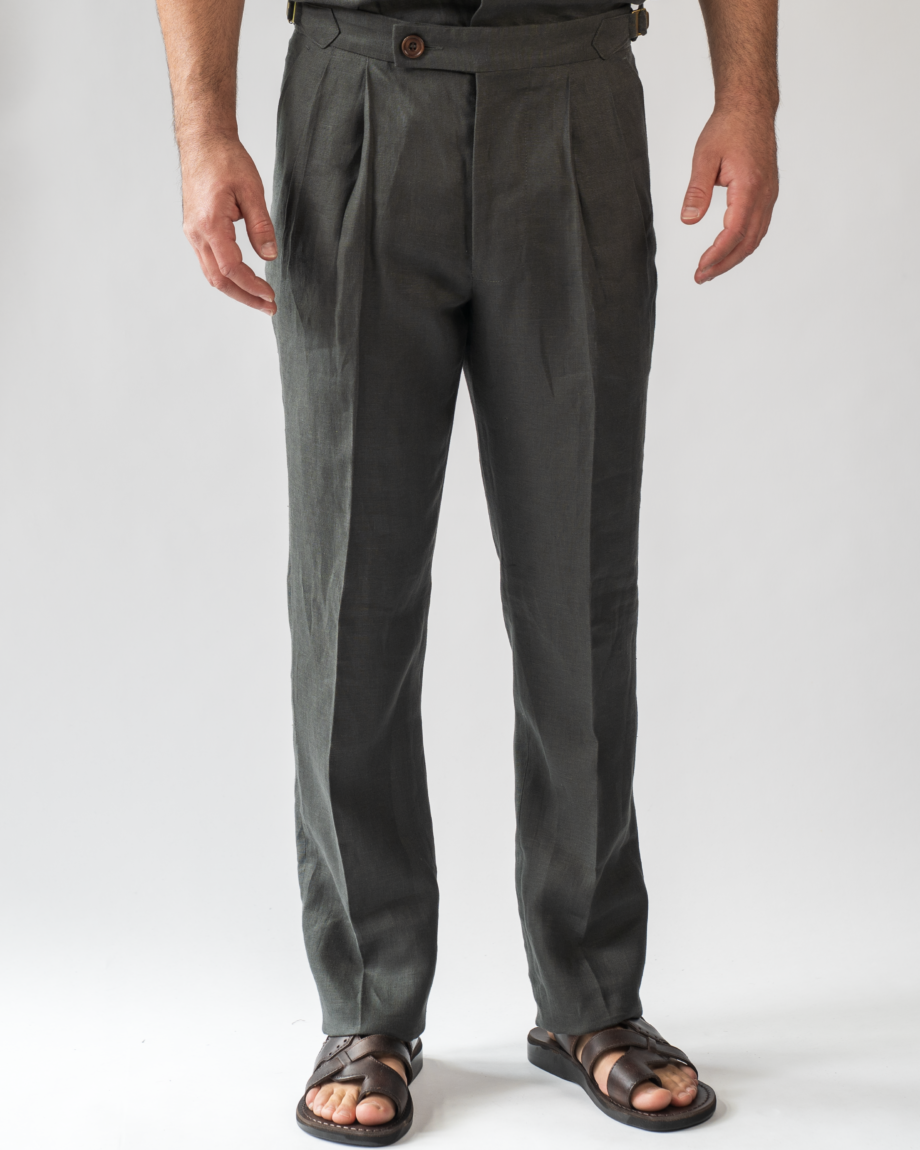 Linen double pleat trouser - Image 3