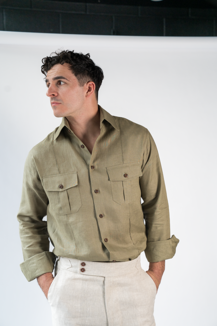 Linen safari long sleeve shirt